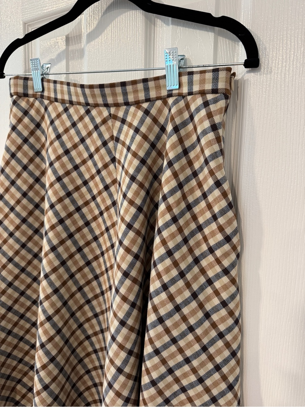 Zara ZW Collection Plaid Cape Skirt Brown Beige Navy– Size M - Picture 4 of 8